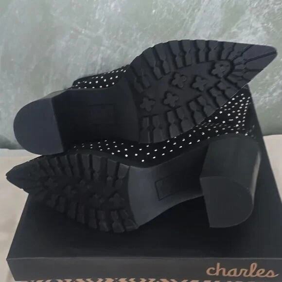 Charles David Womens Studded Stretch Microsuede Black Pull-on Bootie Danielle 9 - Picture 8 of 9